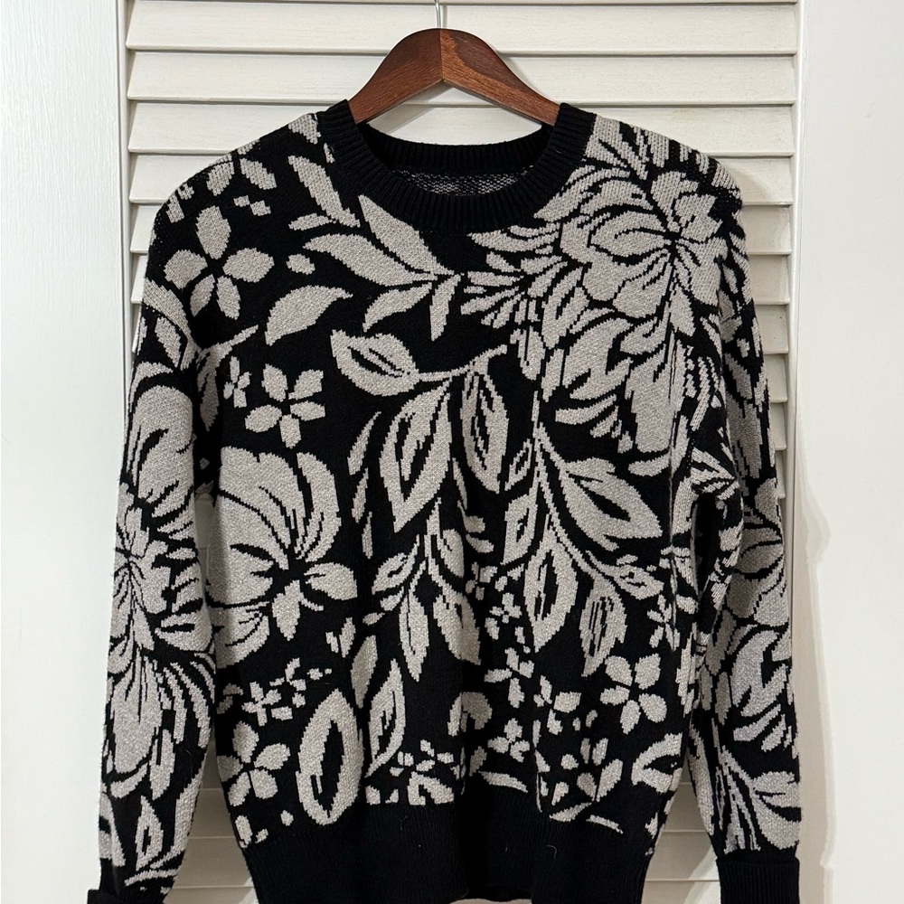 Floral Black and Gray double knit Sweater by Thread Collective
